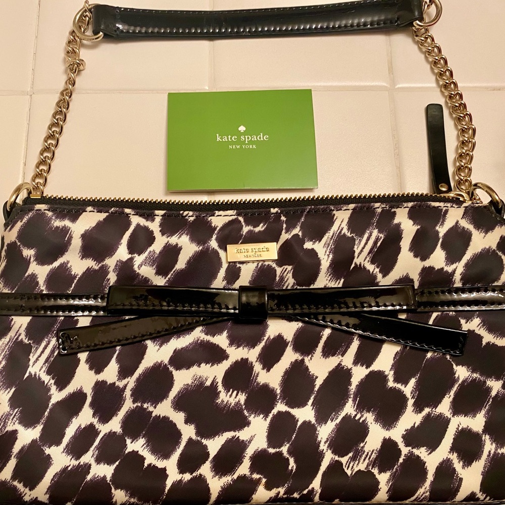 Kate Spade NEW SATIN AND PATENT LEATHER PURSE WITH GOLD CHAIN
